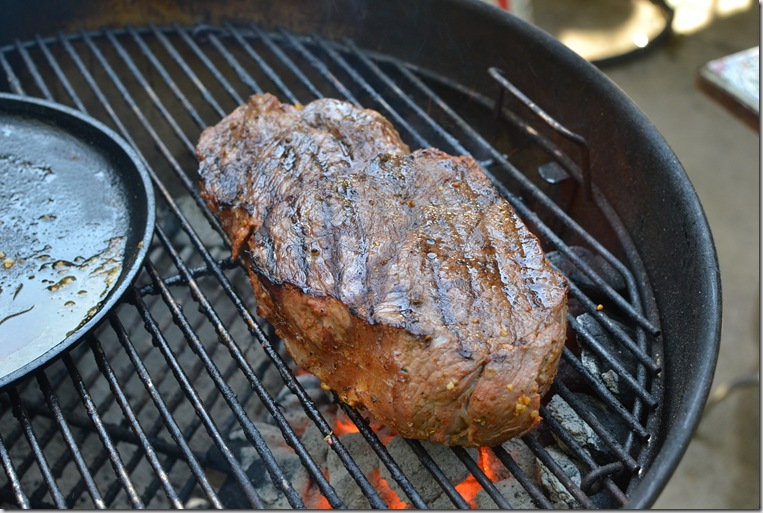 Grilled Boston Beef Roast with Carrot Top Pesto