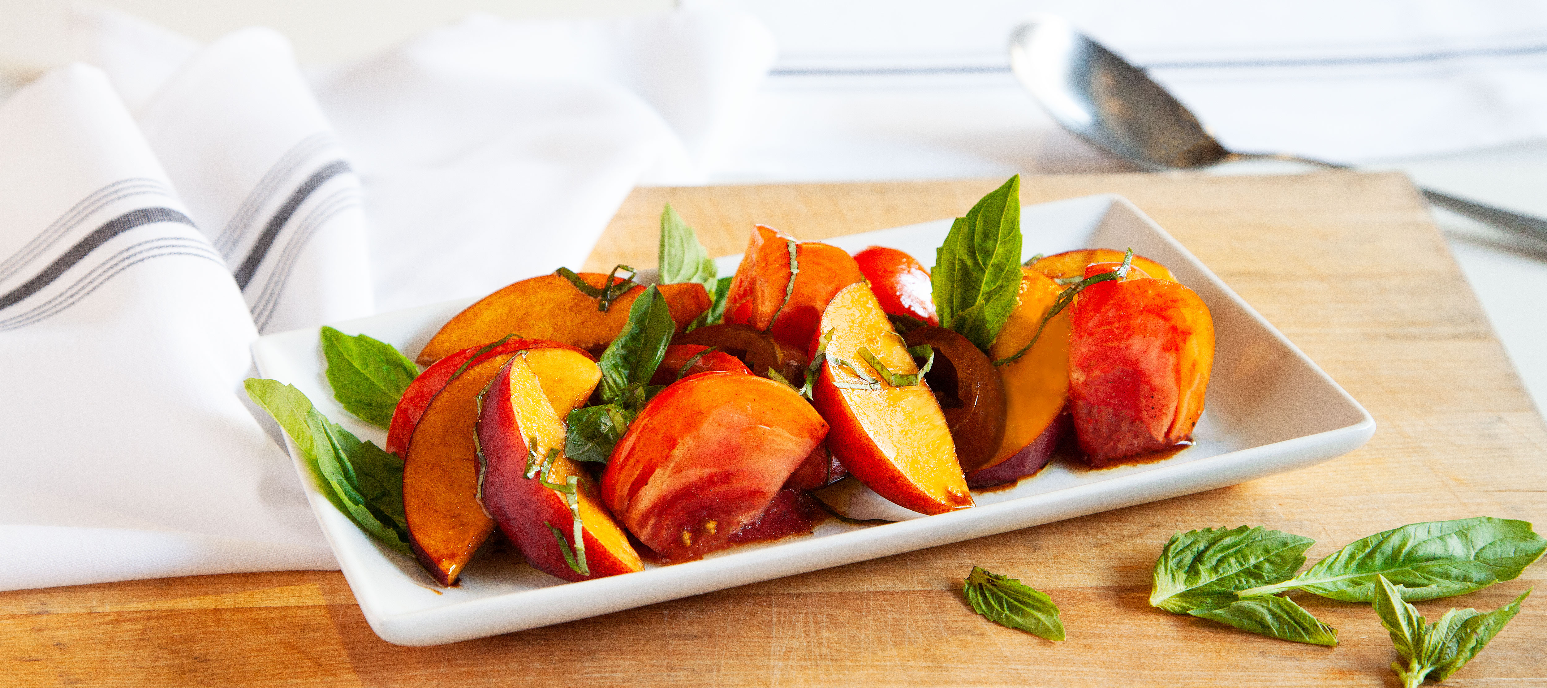 Tomato, Peach and Basil Salad with Balsamic Vinegar