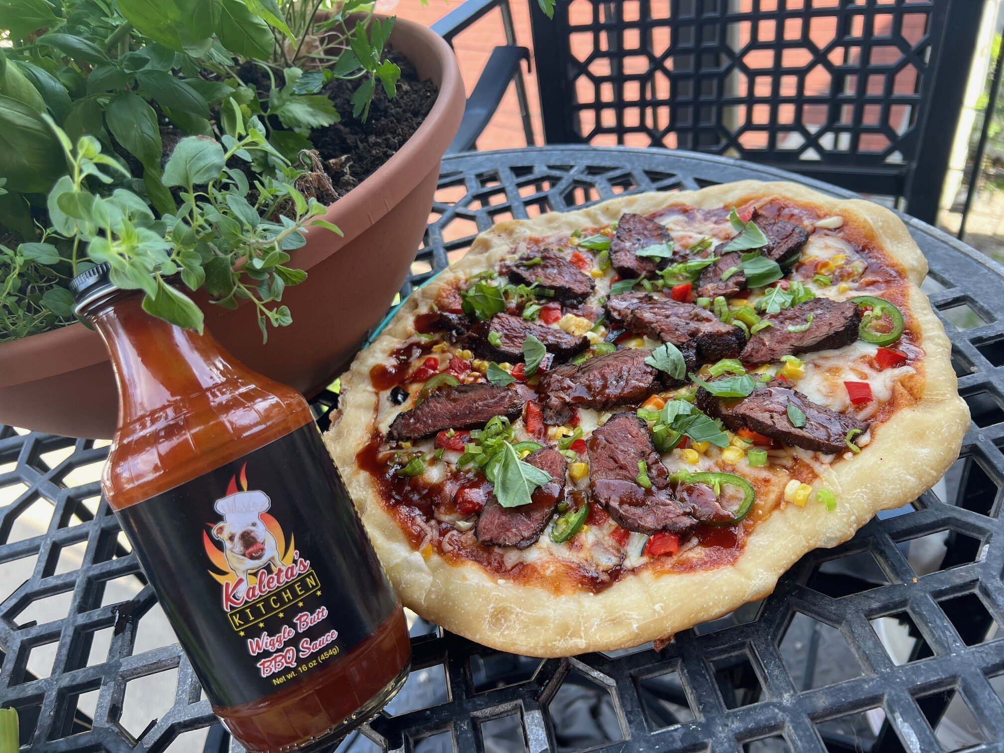 BBQ Hanger Steak Pizza on the Grill